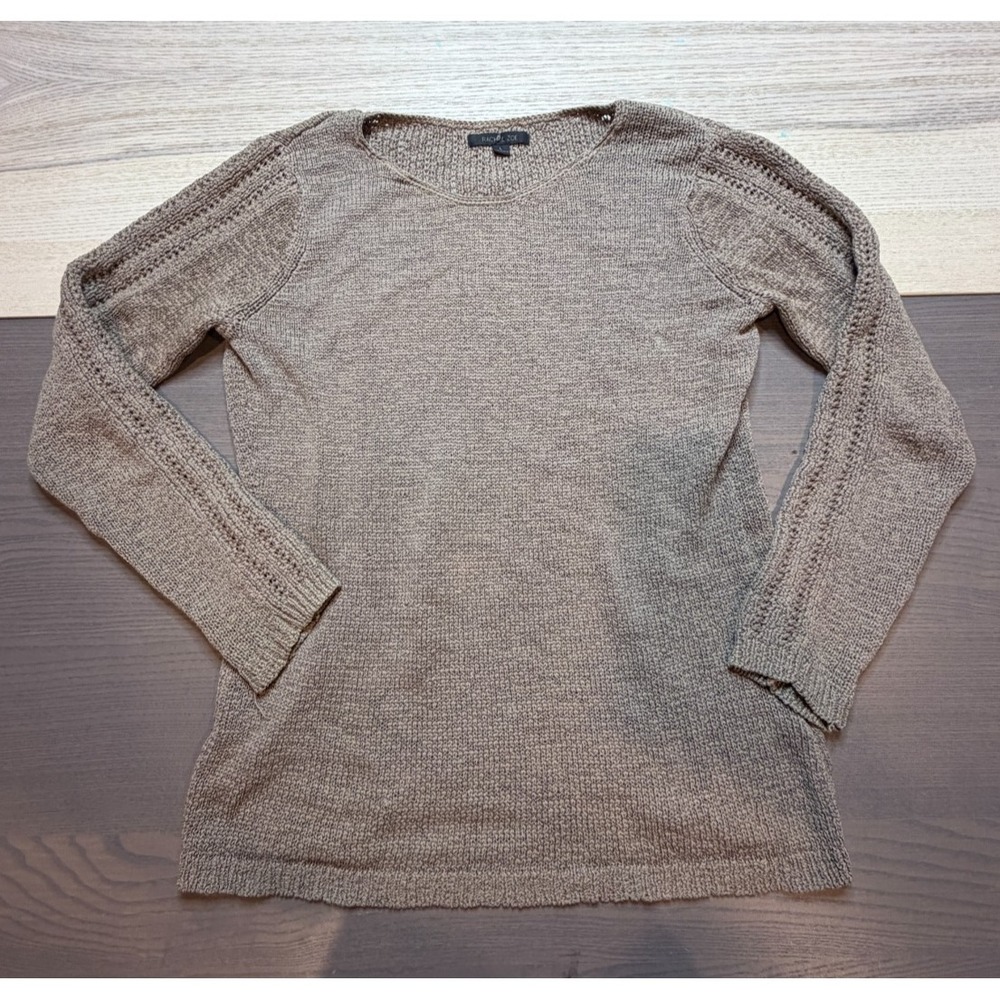 Rachel Zoe Sweater Women Large Tan Beige Cotton Blend Knit Long Sleeve Crew Neck